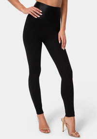 Front View-Satiny High Waist Leggings-Black