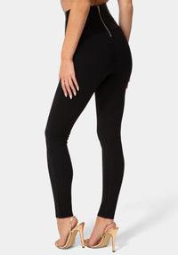 Back View-Satiny High Waist Leggings-Black
