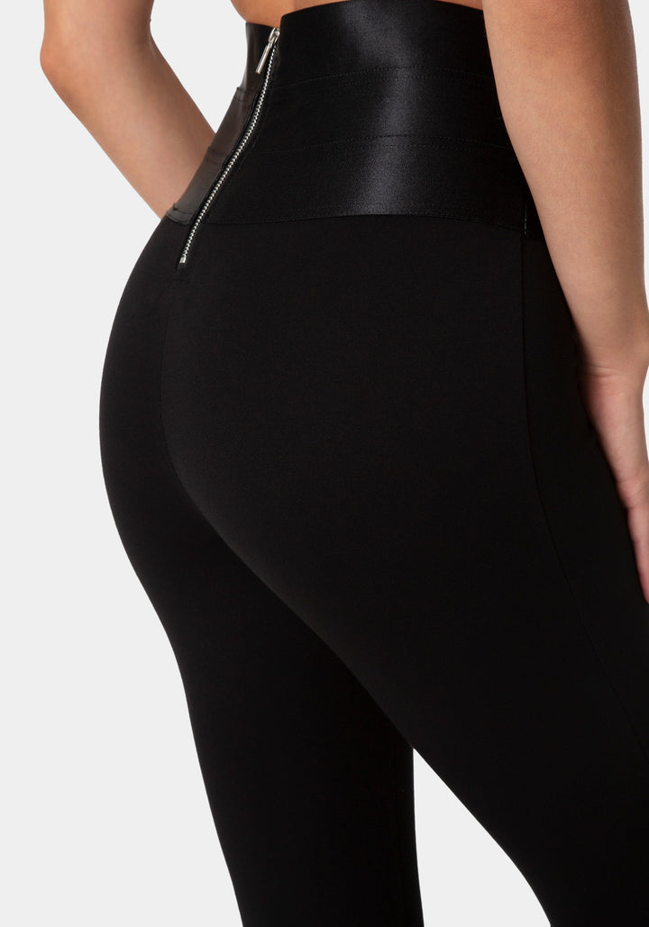Side View-Satiny High Waist Leggings-Black