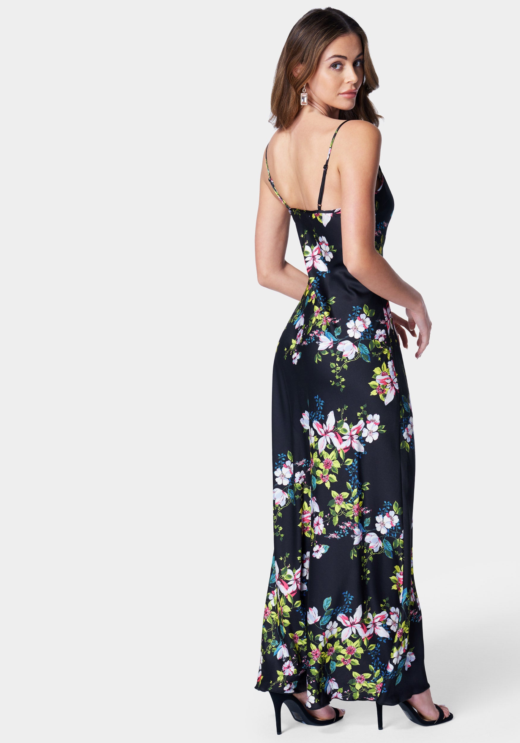 Floral Jacqaurd Cowl Neck Maxi Dress in Light Blue