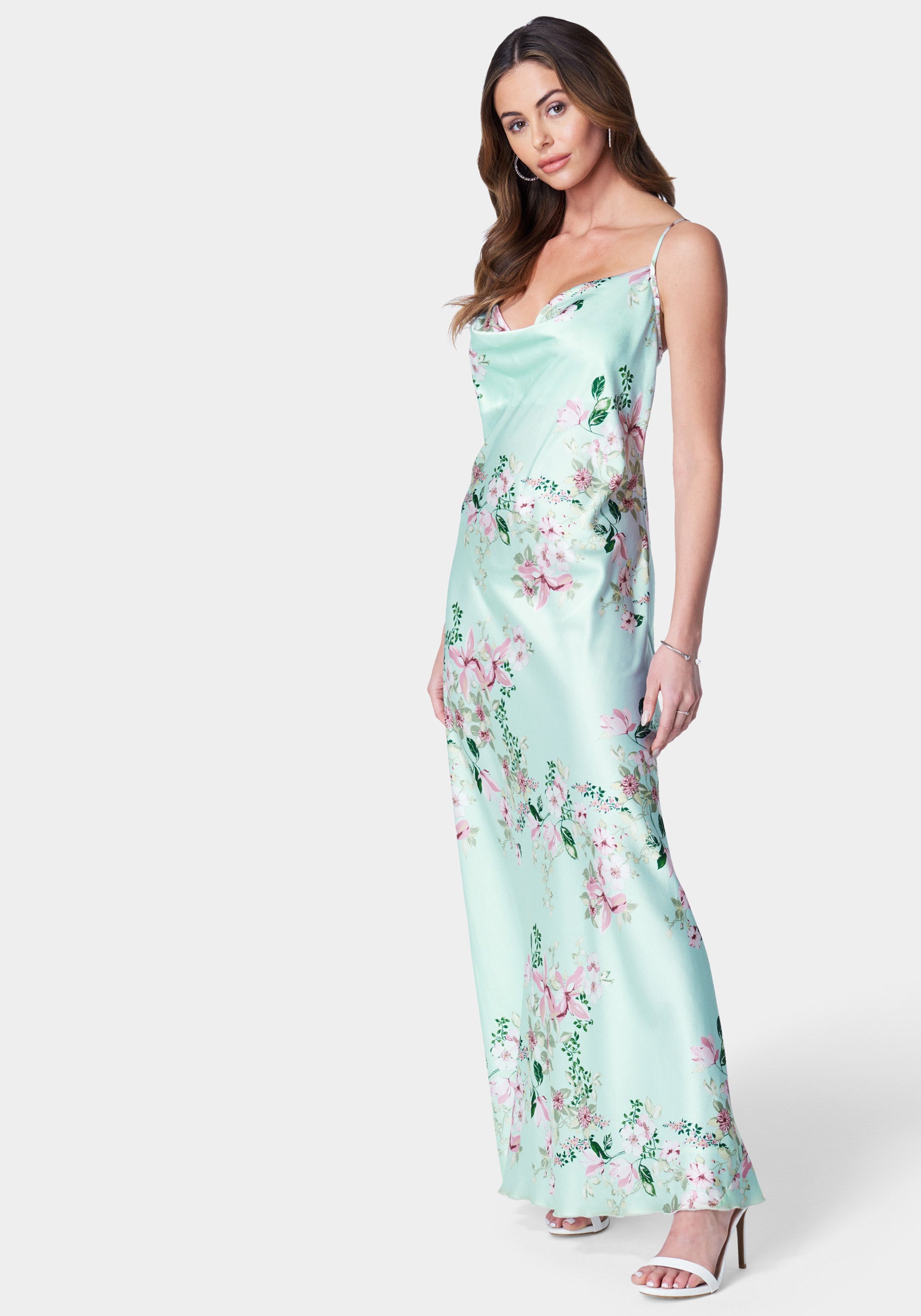 Printed Cowl Neck Fit & Flare Maxi Dress
