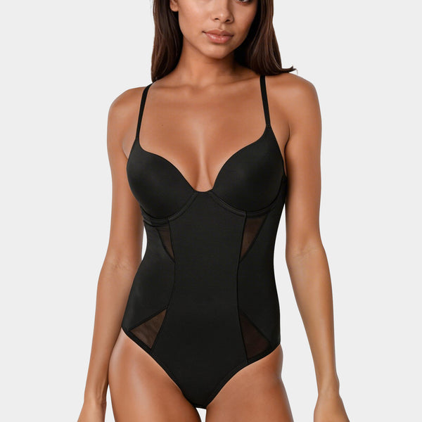 Front View-Bodysuit Shapewear-Black
