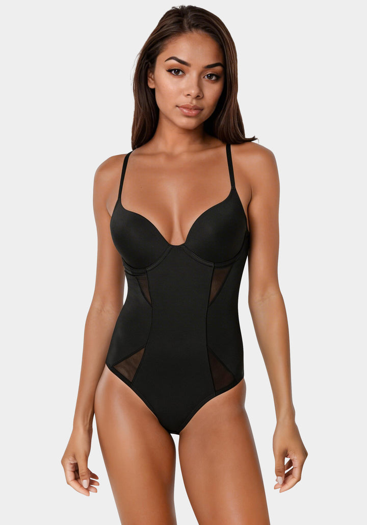 Front View-Bodysuit Shapewear-Black