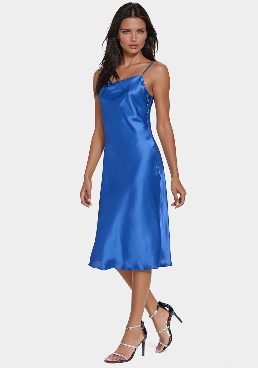 Satin Cowl Neck Slip Midi Dress Royal Satin Cowl Neck Slip Midi Dress Royal