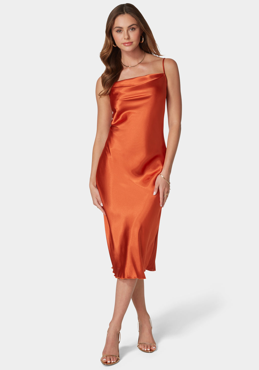 Satin Cowl Neck Slip Midi Dress