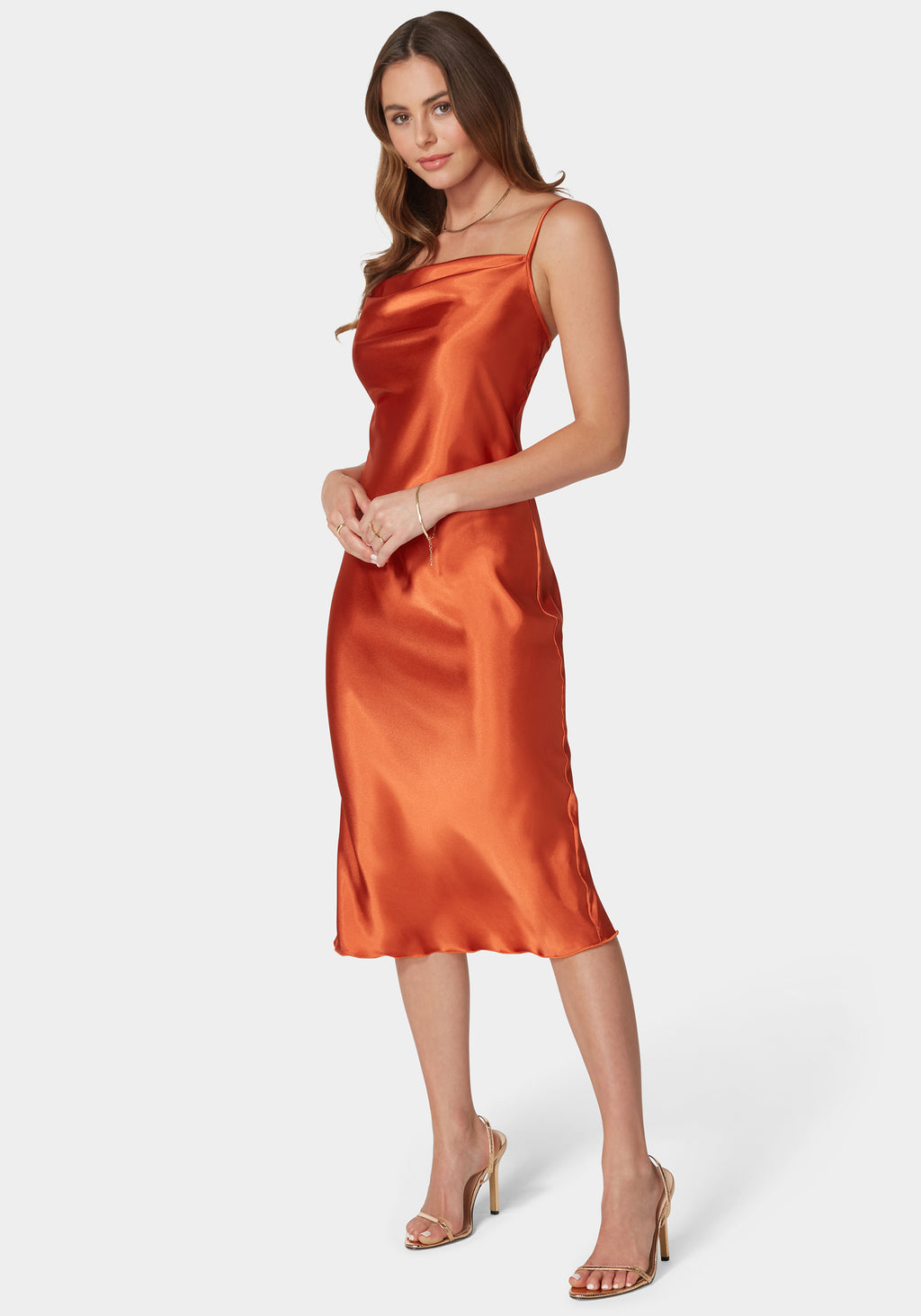 Satin Cowl Neck Slip Midi Dress
