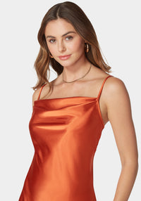 Satin Cowl Neck Slip Midi Dress