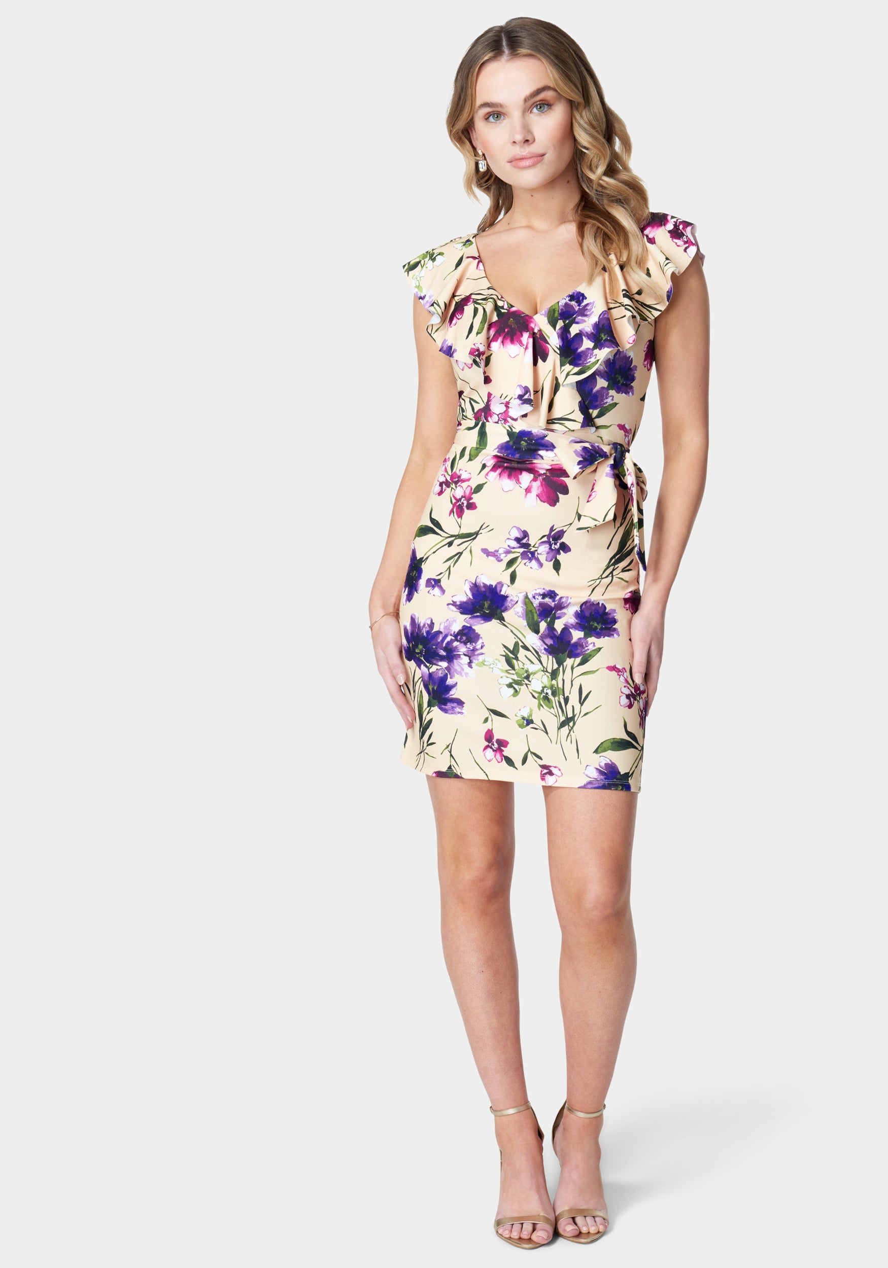 Kay Green Ruffle Sleeve Scuba Dress