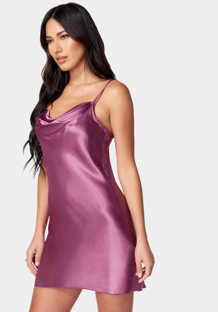 Tiff Satin Cowl Neck Mini Slip Dress – Girls Will Be Girls