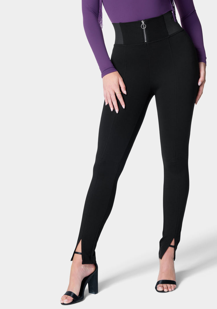 Elastic High Waist Slit Front Legging