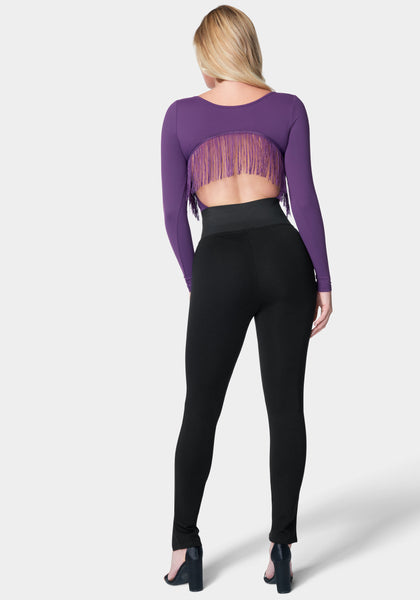 Purple peplum top with black liquid leggings deals