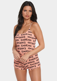 Front View-Bebe Logo Cami Short Set-Spice Coral