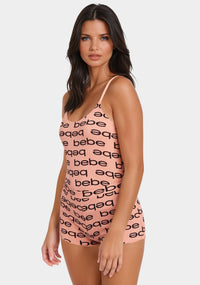 Side View-Bebe Logo Cami Short Set-Spice Coral