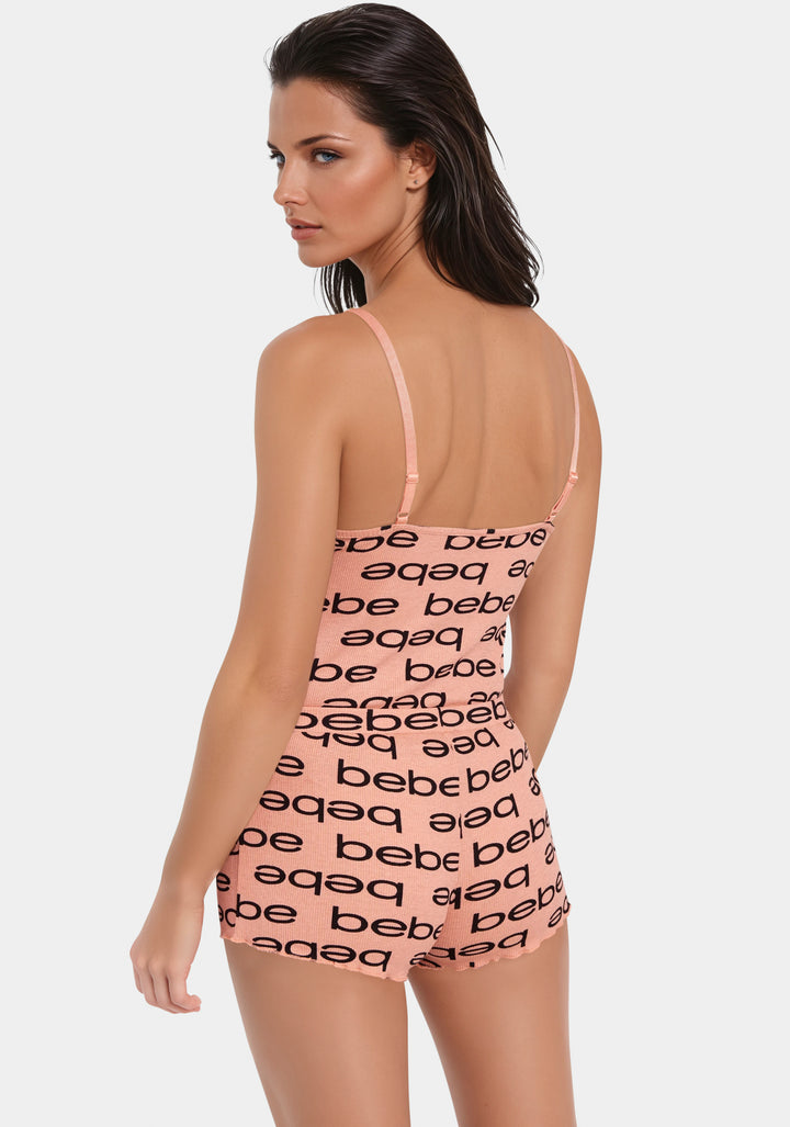 Back View-Bebe Logo Cami Short Set-Spice Coral