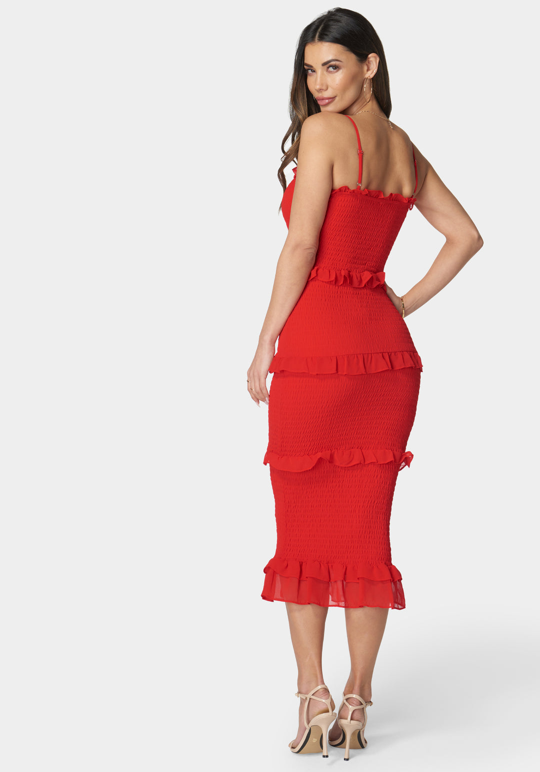 Georgette Smocked Midi Dress bebe Georgette Smocked Midi Dress bebe