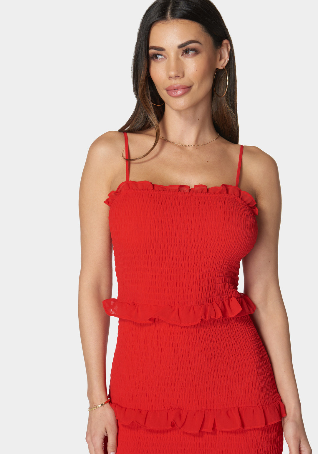Georgette Smocked Midi Dress bebe Georgette Smocked Midi Dress bebe