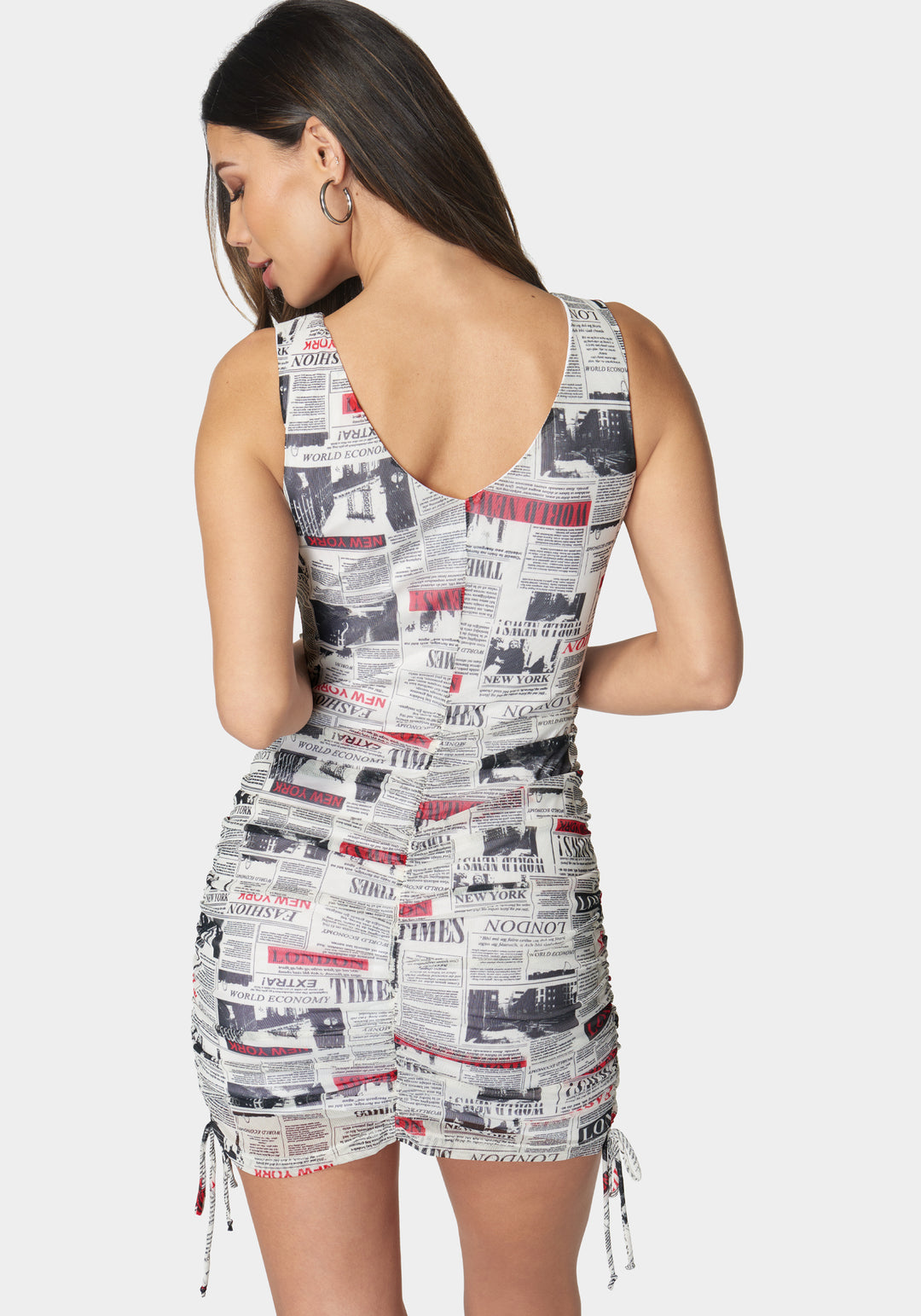 Drawstring Mesh Tank Dress bebe Drawstring Mesh Tank Dress bebe