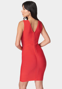 bebe red bandage dress V-Neck Strap Bandage Dress