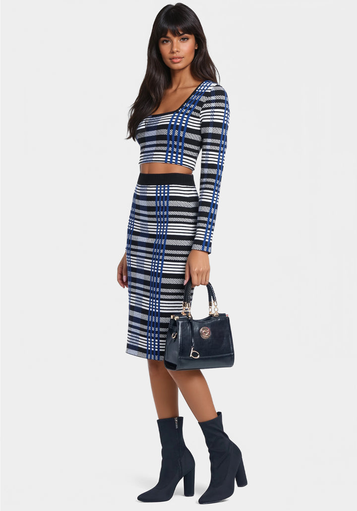 Plaid Long Sleeve Two Piece Sweater Dress-Side View-Plaid