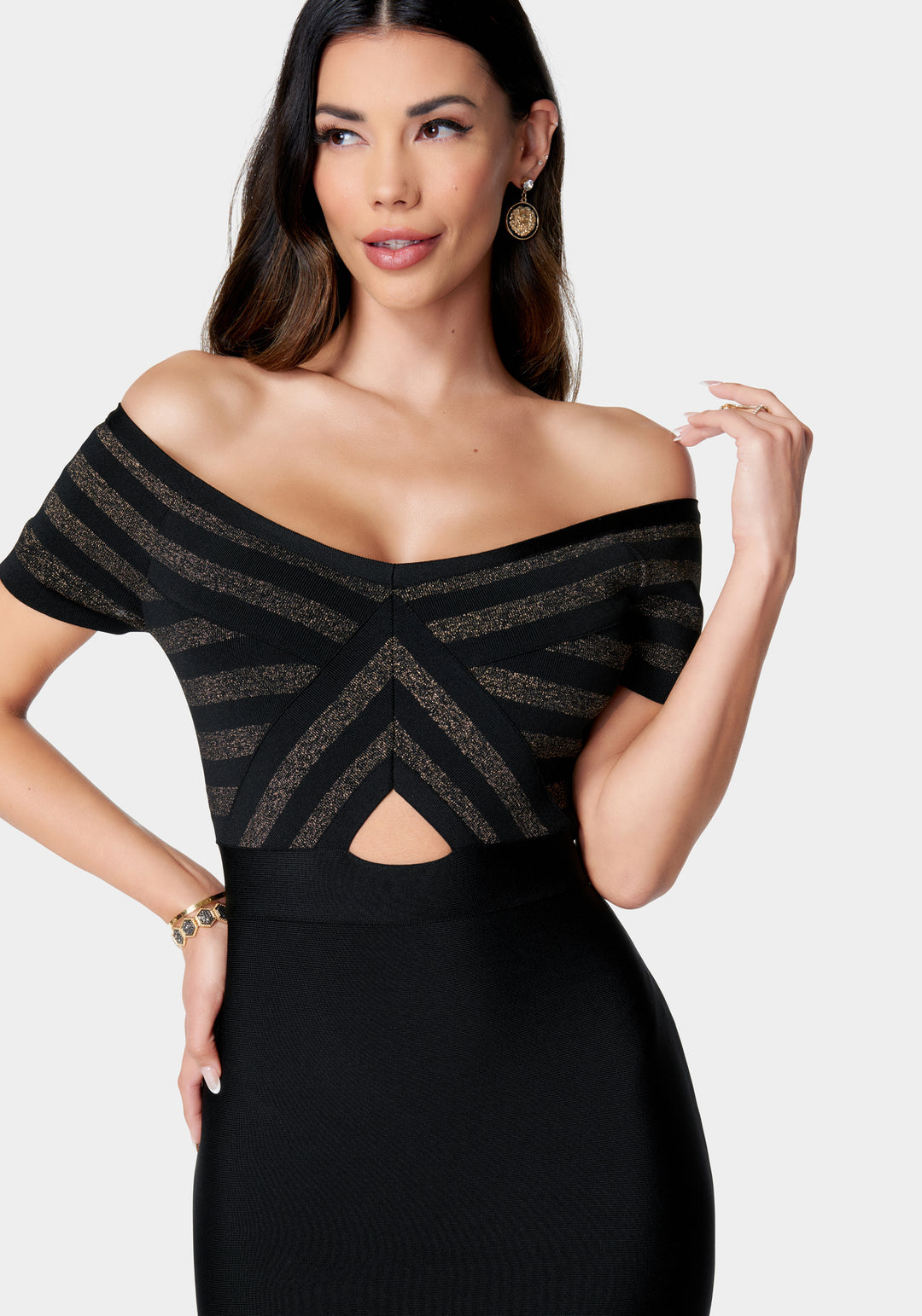 Off Shoulder Bandage Midi Dress bebe Off Shoulder Bandage Midi Dress bebe