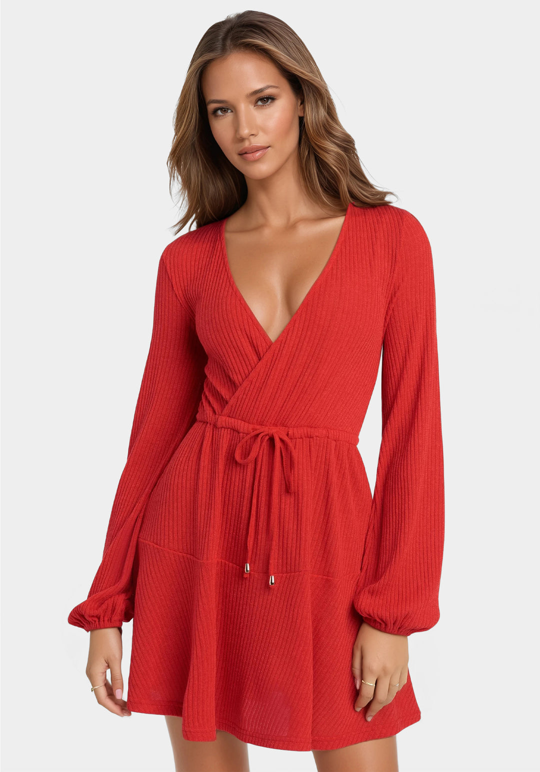 Surplice Neck Flare Knit Dress Surplice Neck Flare Knit Dress
