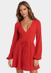 Surplice Neck Flare Knit Dress