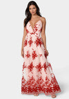 Plunge Neck Embroidered Maxi Dress