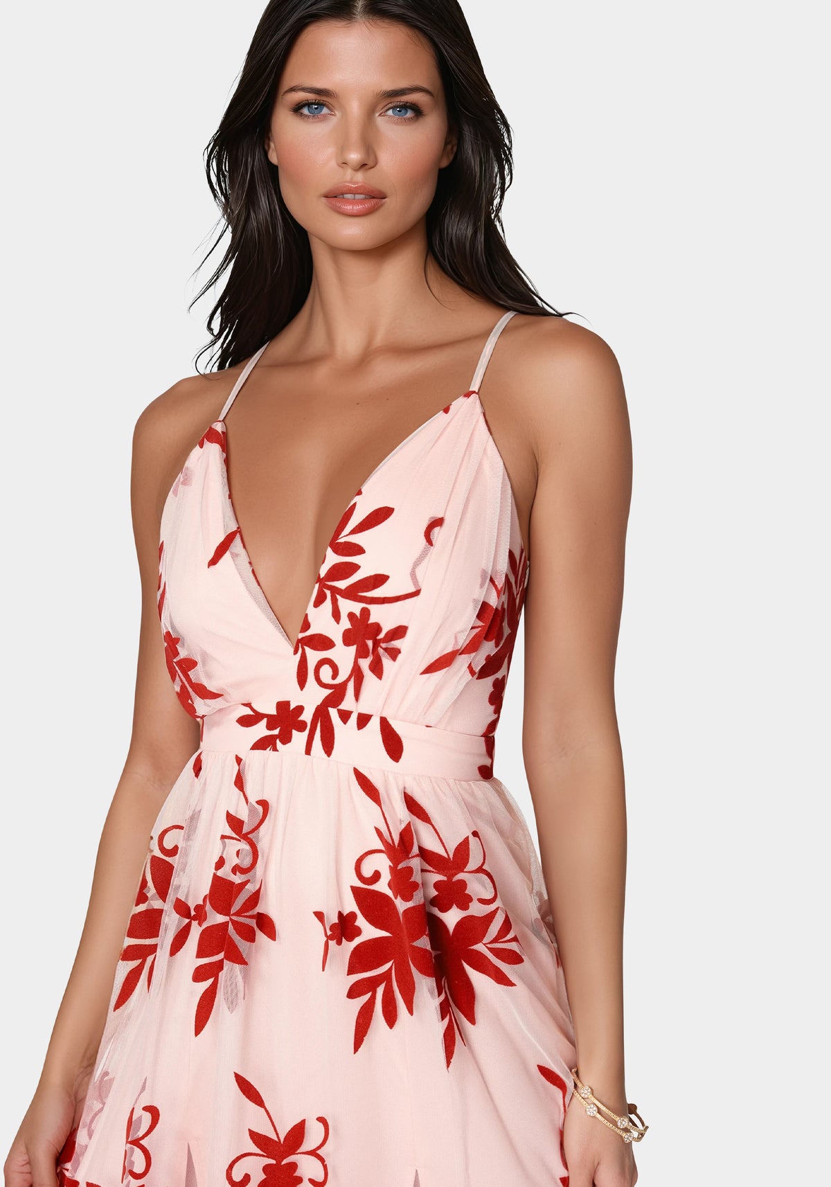 Other View-Plunge Neck Embroidered Maxi Dress-Pink