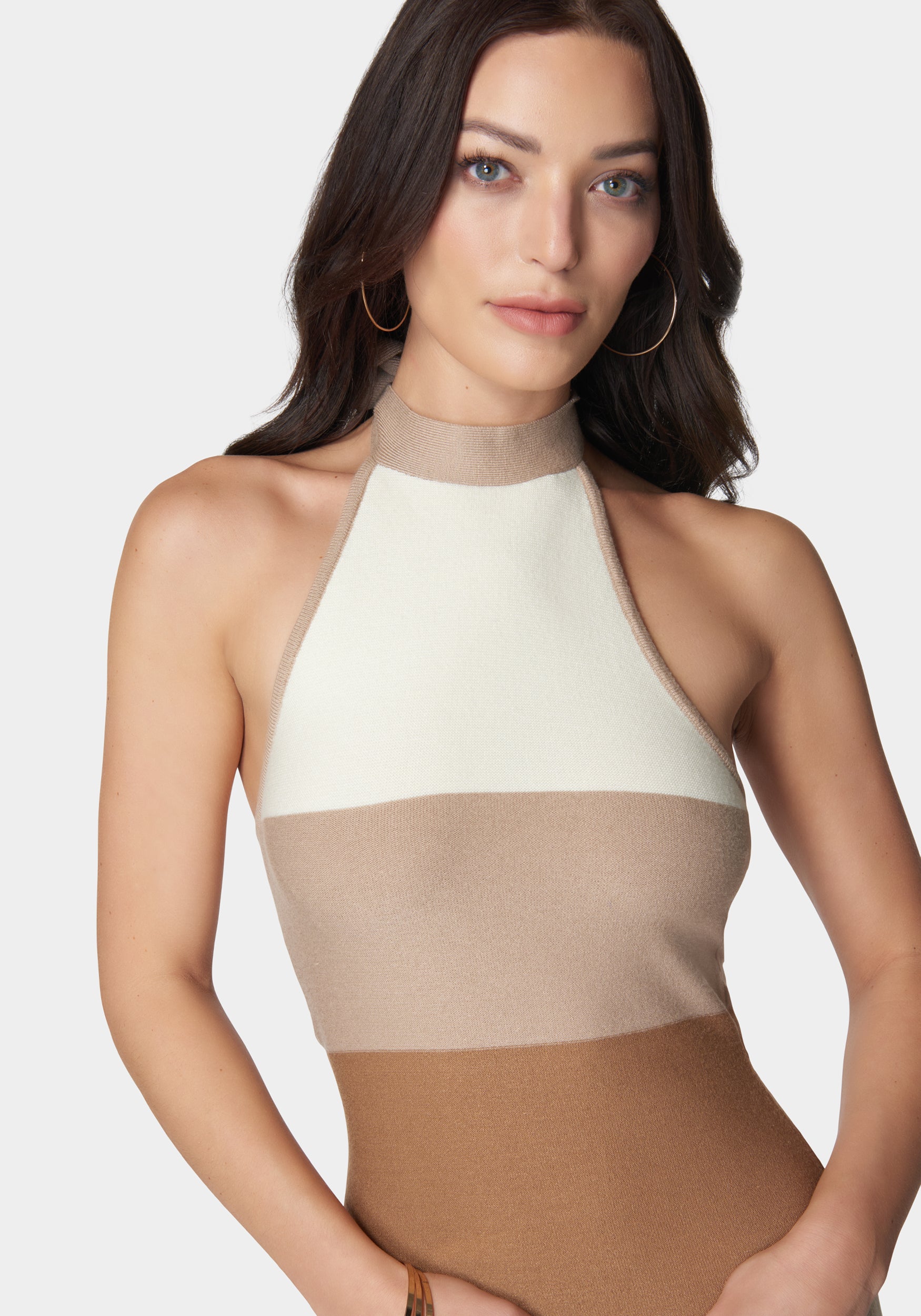 Halter Neck Rib Midi Dress – bebe