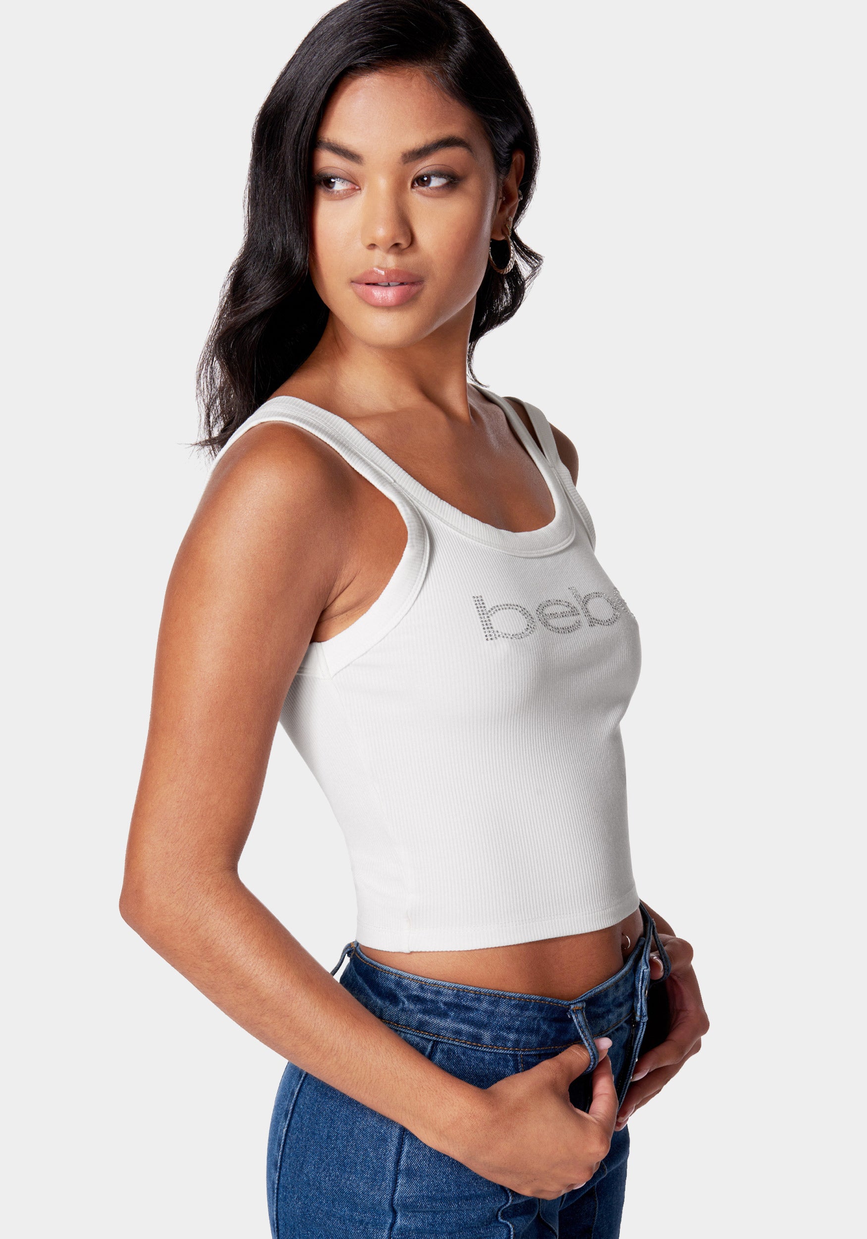 Bebe Logo Cropped Rib Top – bebe