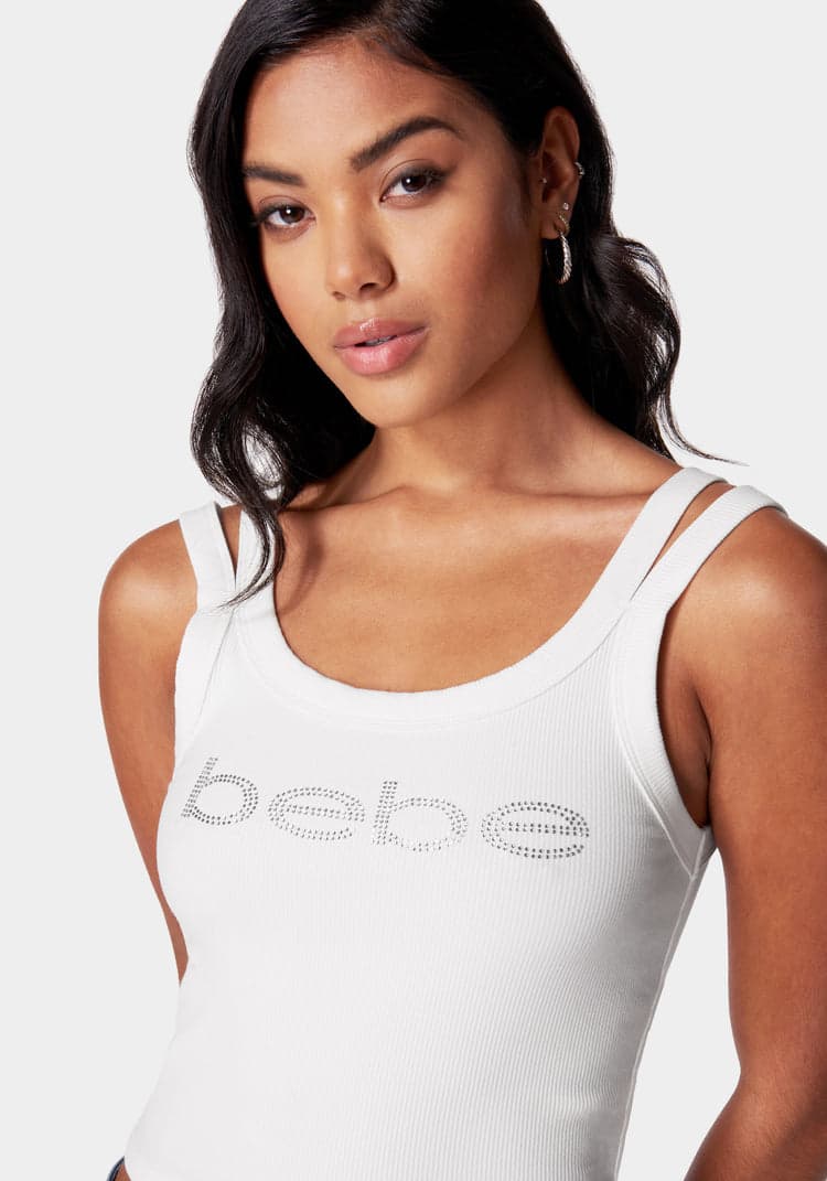 Bebe Logo Cropped Rib Top