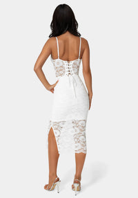 Back View-Lace-Up Back Midi Dress-WHITE