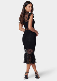 Back View-Illusion Lace Midi Dress-Jet Black