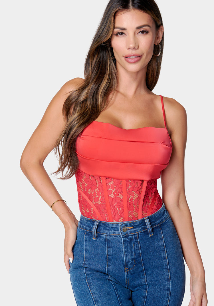 Satin Draped Lace Corset Top