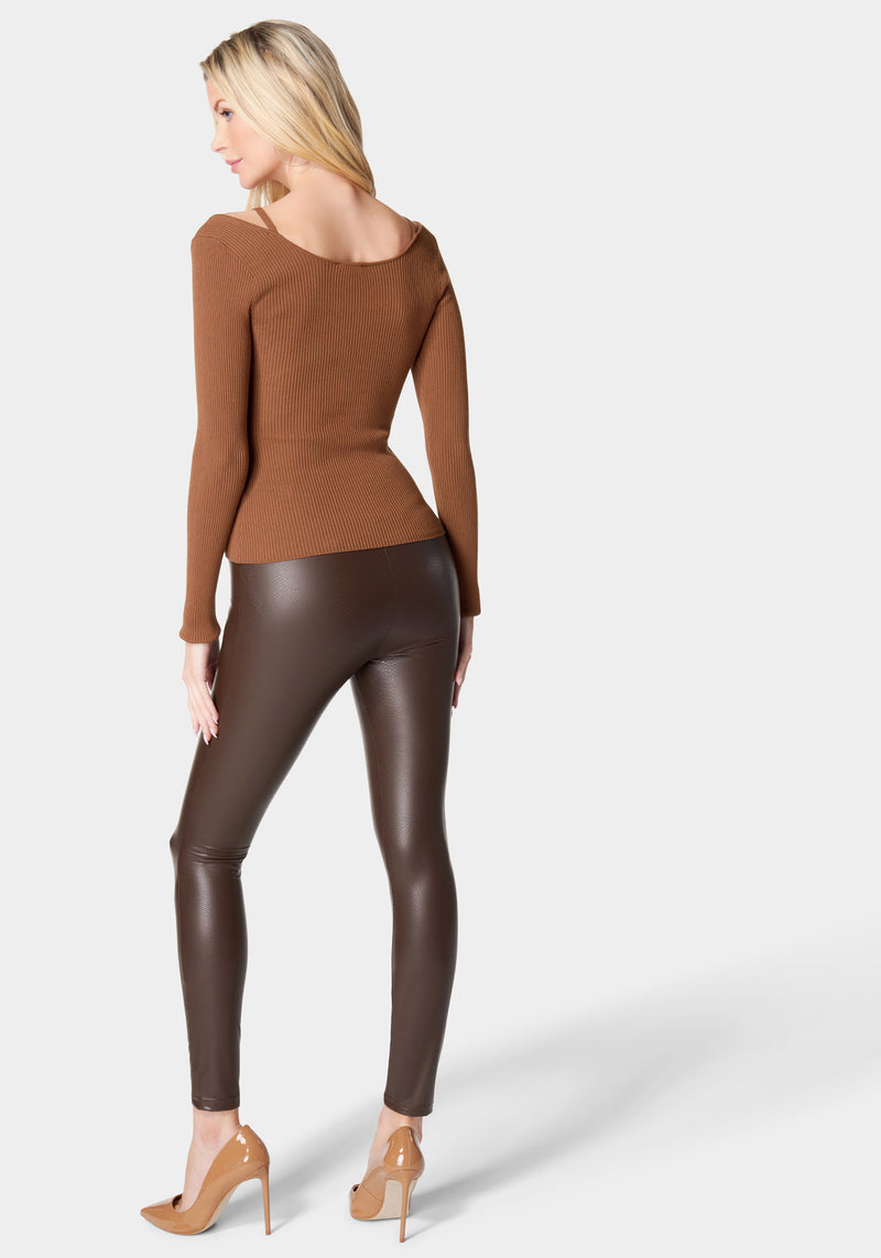 High Waist Embossed Vegan Leather Legging Back View