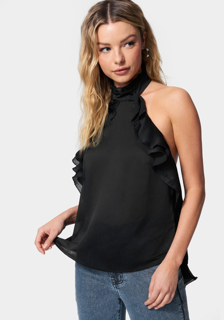 Ruffle Detail Halter Top | bebe