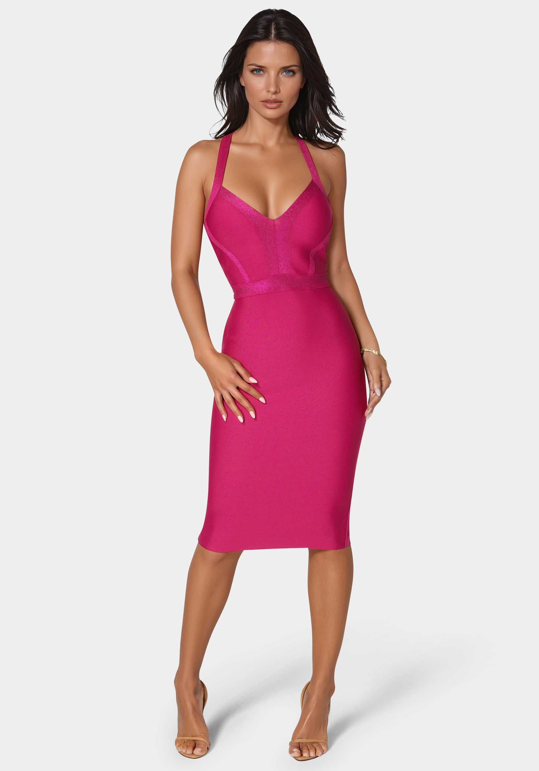 Bebe Women's Bandage Lurex Halter Dress