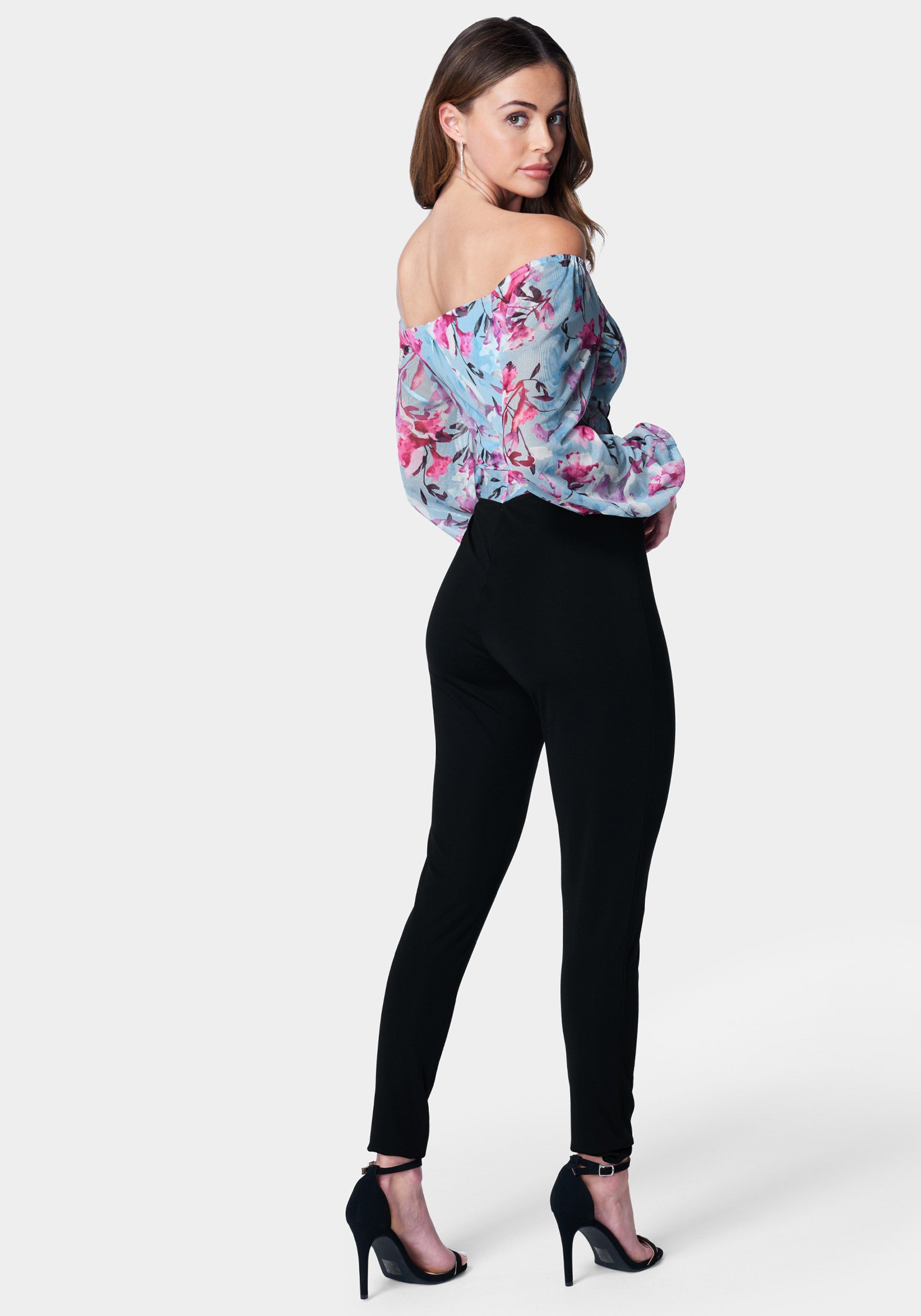 Printed Mesh Off Shoulder Catsuit – bebe