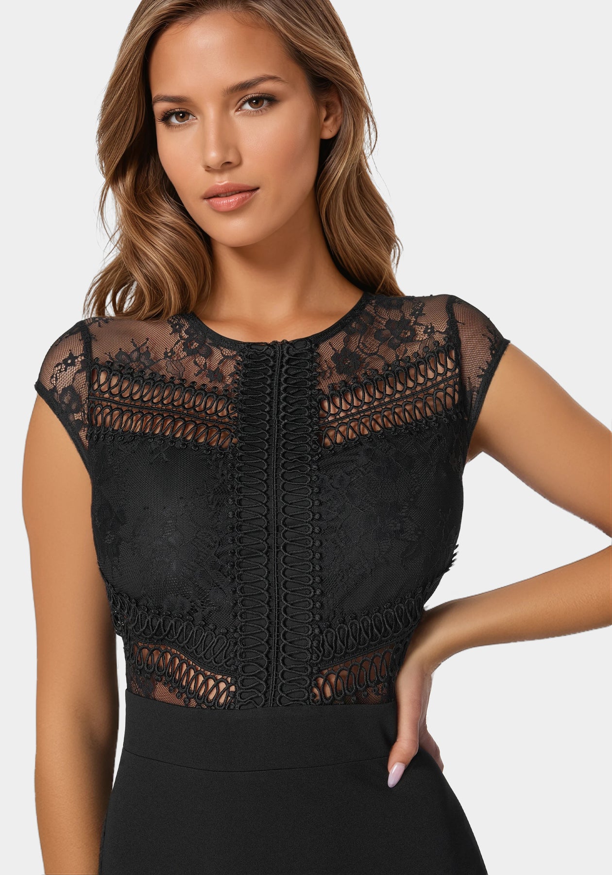 Bebe Women's Tiered Lace Midi Dress - Black Bebe Women's Tiered Lace Midi Dress - Black