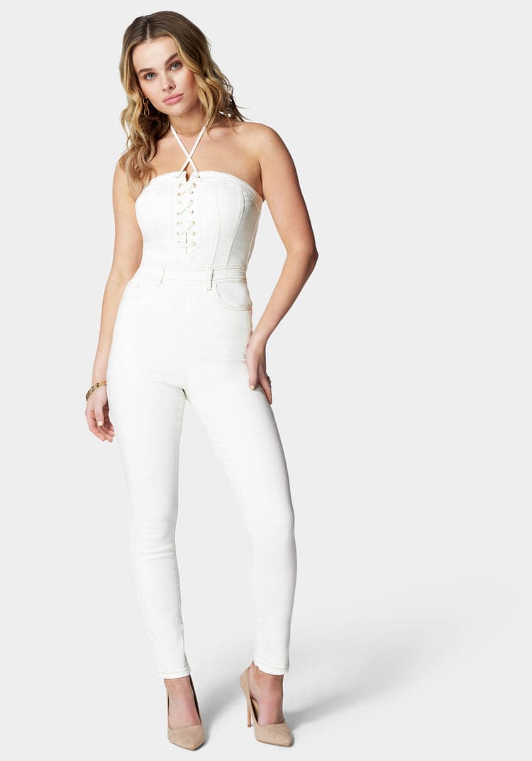 Aggregate 211+ white jean jumpsuit