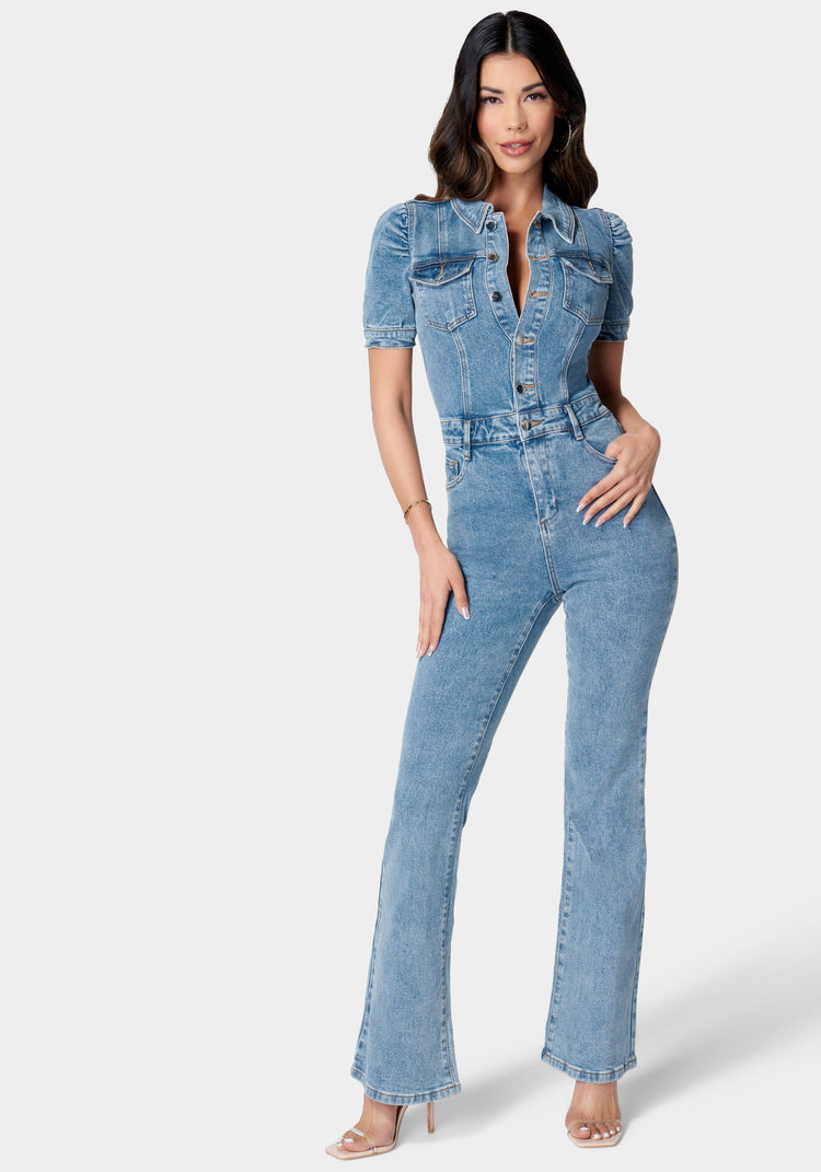 Bebe shop jean jumpsuit