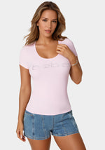 Bebe Logo Short Sleeve Round Neck Rib Top | bebe