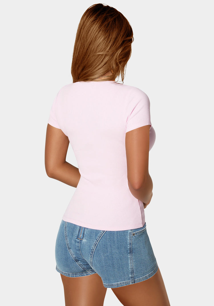 Bebe Logo Short Sleeve Round Neck Rib Top | bebe