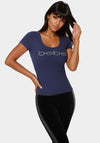 Bebe Logo Short Sleeve Round Neck Rib Top