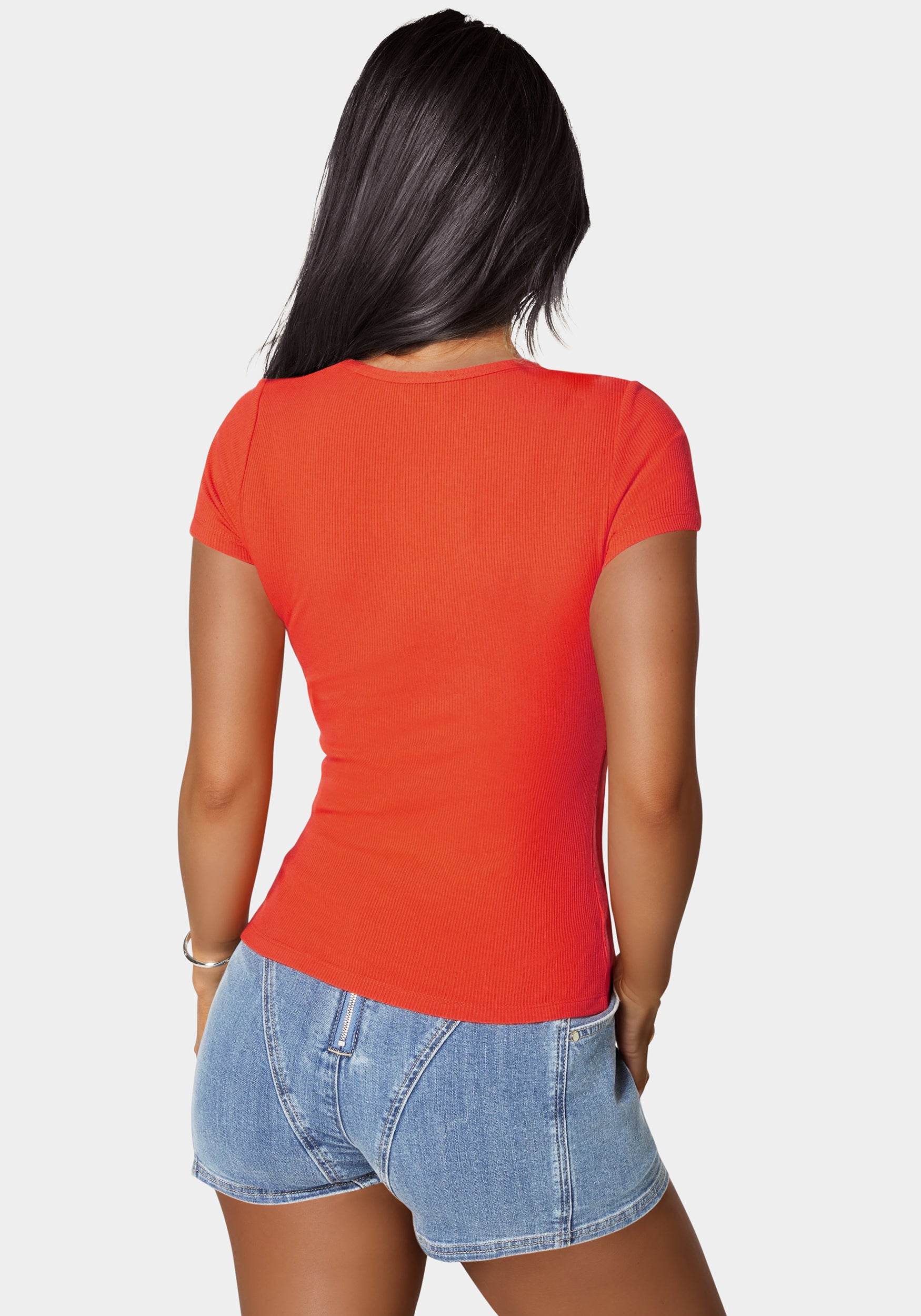 Bebe Logo Short Sleeve Round Neck Rib Top – bebe