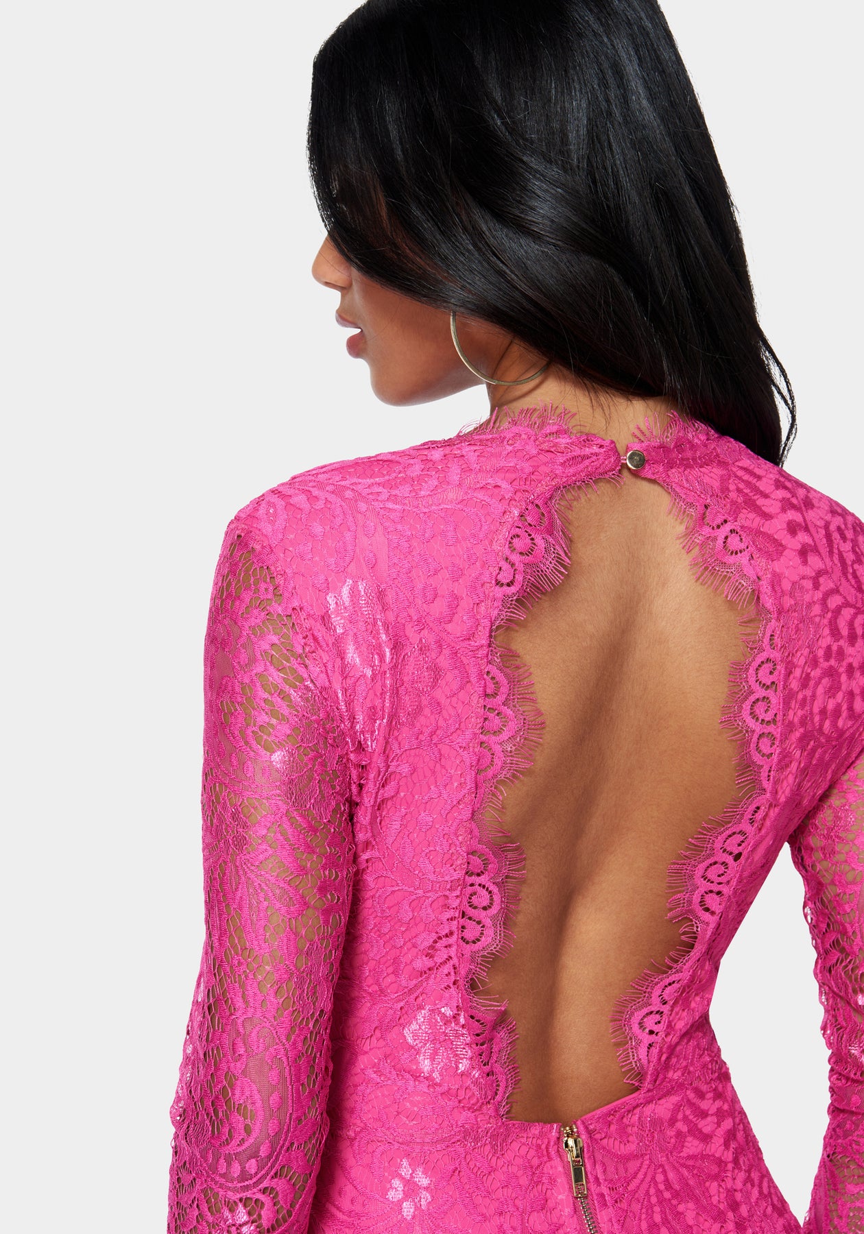 Scallop Lace Open Back Mini Dress bebe Scallop Lace Open Back Mini Dress bebe