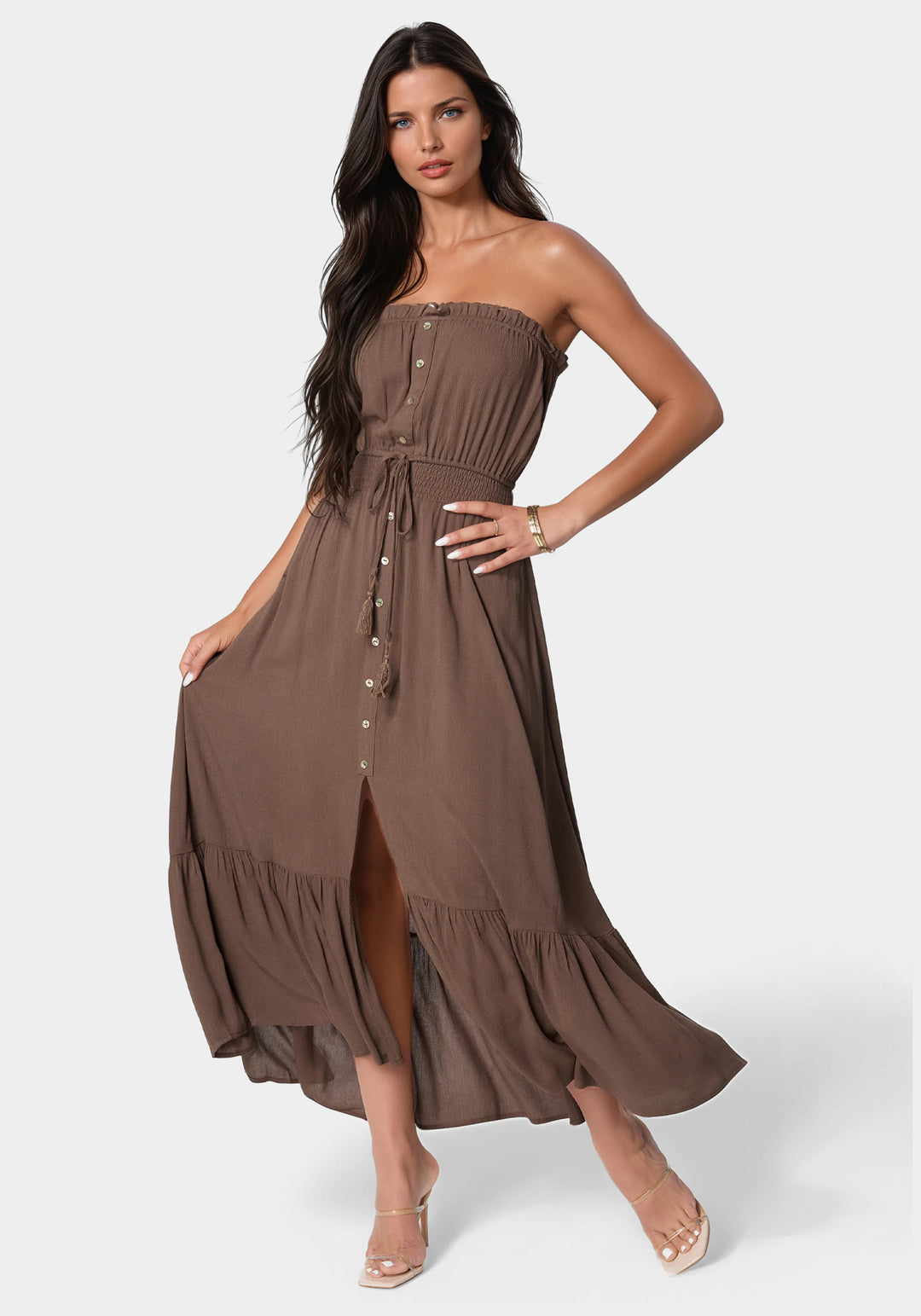 Bebe Women's Strapless Maxi Dress - Tan Bebe Women's Strapless Maxi Dress - Tan