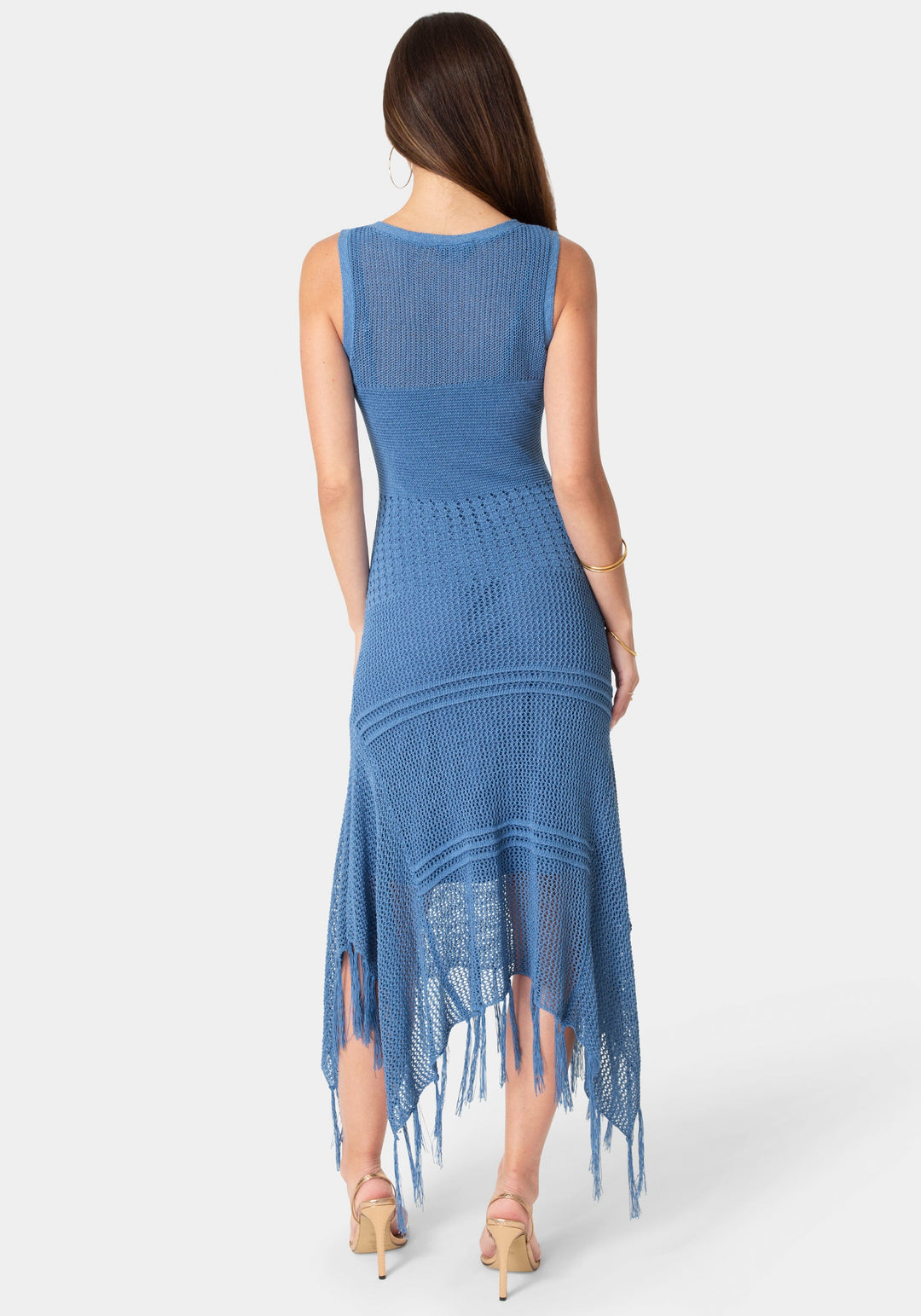 Back View-Crochet Tank Sweater Dress-Denim