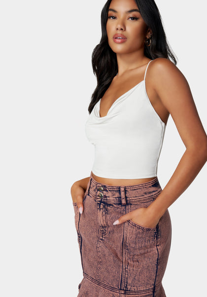 Drape Neck Criss Cross Back Top | bebe