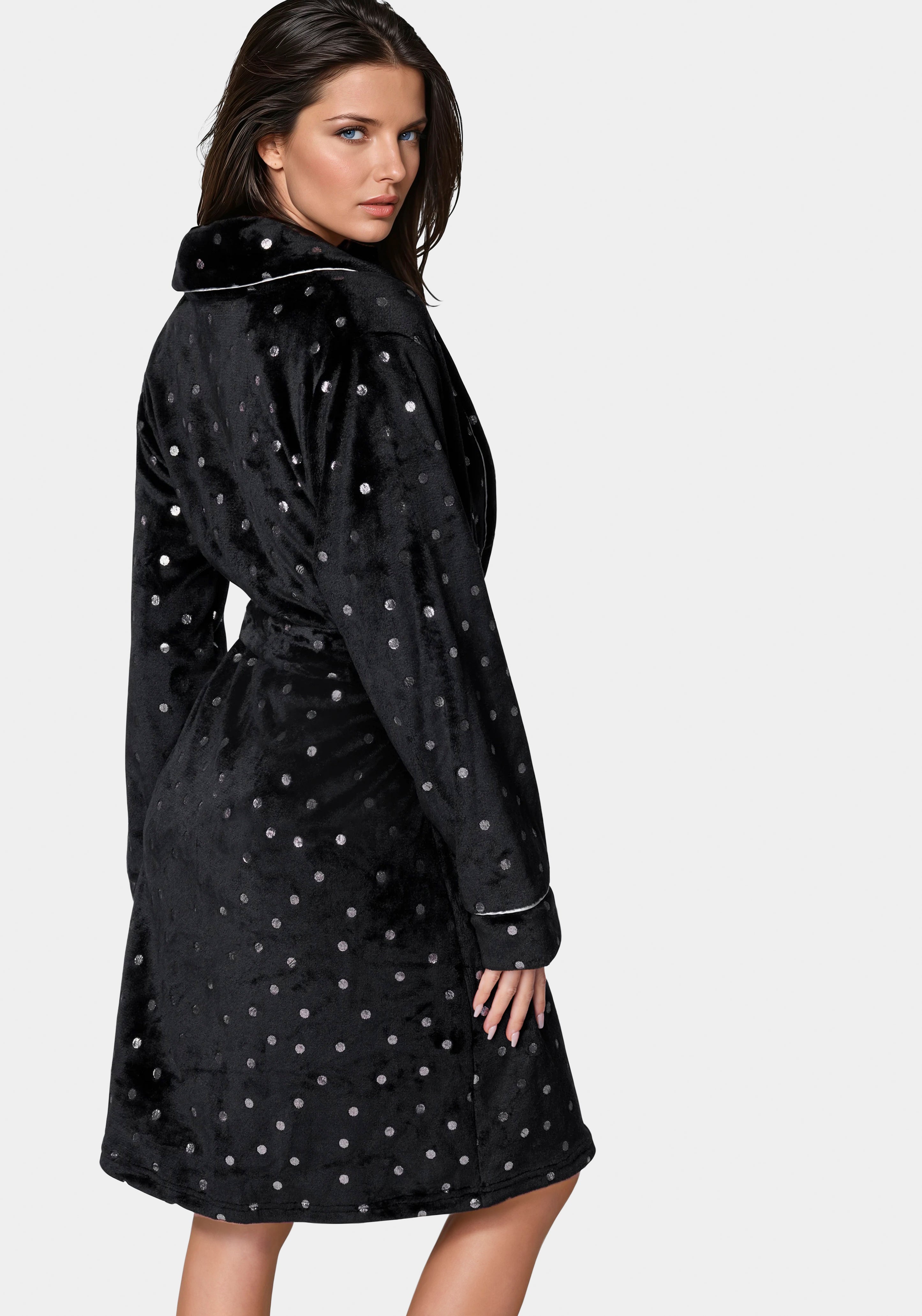 Back View-Sliver Foil Plush Robe-Black